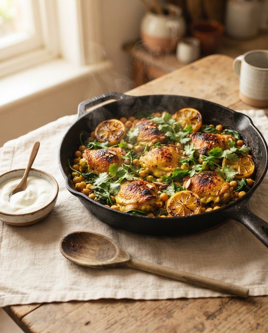 One-pan turmeric chicken in a skillet